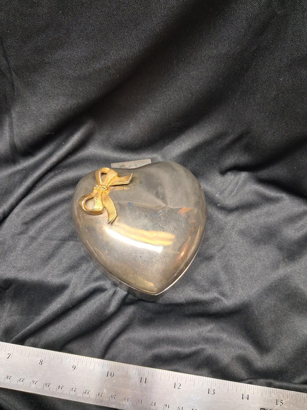 Silver Plated Heart Keepsake Box with Gold Bow Accent
